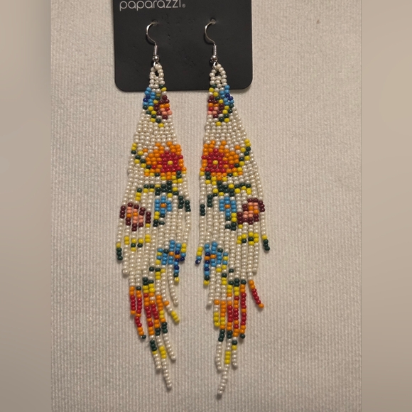 Colorful Beaded Fringe Earrings - Picture 2 of 2